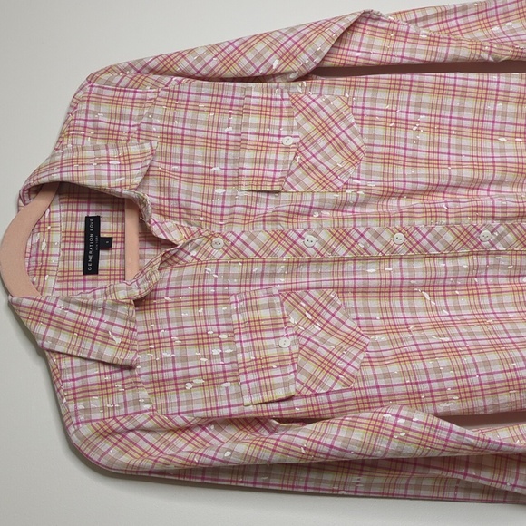 Generation Love Paint Splatter Plaid Button Up Pink and Yellow Size S Cotton - Picture 6 of 9
